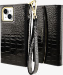 Wristlet Folio Case with MagSafe for iPhone 16e/15/14/13 - Black Croc